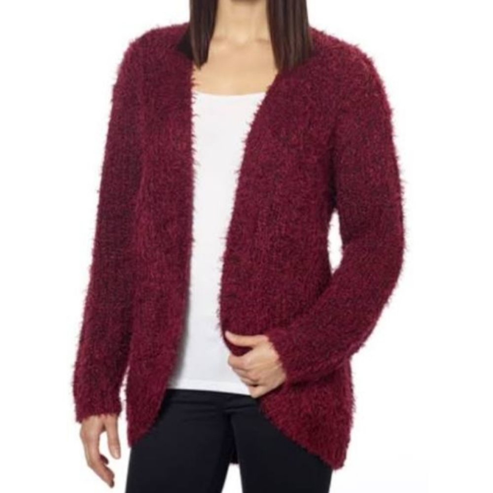 3/$10 Red fluffy cardigan sweater